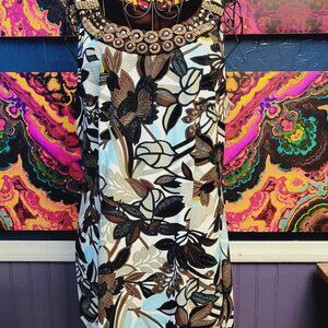 Connected Apparel ~ Sz 12 ~ Beaded/Studded Neckline ~ Floral Dress ~ NWOT
